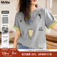 MsShe【原創(chuàng  )印花刺繡雙色短袖T恤】大碼女裝2025夏裝胖mm顯瘦上衣 A款-花灰色現貨 3XL