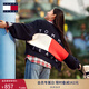 TOMMY JEANS【寬松燈籠袖】25秋冬新款女學(xué)院風(fēng)純棉撞色V領(lǐng)針織開(kāi)衫外套 藏青白紅拼色C1G S   （推薦：100-115斤）