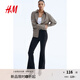 H&M女裝褲子秋季通勤修身高腰松緊喇叭打底褲休閑時(shí)尚長(cháng)褲1035873 黑色 M 165/80