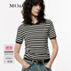 MO&Co.針織衫春夏高比例綿羊毛輕柔捏褶短款條紋薄款上衣摩安珂 白黑條色 S 160