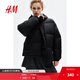 H&M女裝棉服冬季外套時(shí)尚氣質(zhì)連帽女款棉衣長(cháng)袖保暖衣1009247 黑色 155/80