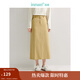茵曼（INMAN）法式微A字半身裙2025春秋女裝新款系帶高腰后中開叉長裙子 淺咖啡 M