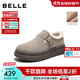 百麗（Belle）復古皮帶扣勃肯鞋女2025冬新厚底保暖休閑毛毛鞋B2922DM5預售 灰色 37