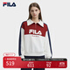 FILA 斐樂(lè )官方女子套頭衛衣休閑寬松拼色針織翻領(lǐng)上衣 鮮乳白-IV M