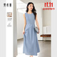 梵希蔓法式圓領(lǐng)無袖背心連衣裙女2025夏季新款分割設(shè)計感純棉長裙 M9777 霧藍(lán)色 XL