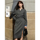 ELLE法式設計感V領(lǐng)連衣裙女2025冬季新款撞色時(shí)髦通勤休閑衛衣裙 深灰 S