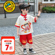 G.DUCKKIDS小黃鴨童裝哪吒衣服套裝漢服男童夏季國風(fēng)兒童夏裝薄款新中式短袖 紅色aiimqog 130 建議7~8歲【120-130cm】cm