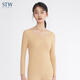 STW.SOTOWELL皮膚衣女隱形超薄冰絲無(wú)痕肉色肌底衣長(cháng)袖打底衫低領(lǐng)隱身內搭秋衣 WB015 上衣 膚色（薄如蟬翼） 大U領(lǐng) L