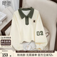 她池學(xué)院風(fēng)翻領(lǐng)衛衣女2025秋裝新款撞色數字休閑減齡上衣外套