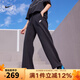 耐克（NIKE）女褲休閑百搭直筒褲春秋冬闊腿薄絨運動(dòng)褲黑色長(cháng)褲 FB2728-010 L