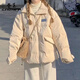 春乏棉服女韓版時(shí)尚高街皮杏色面包服外套女冬季新款學(xué)生羽絨棉服女 杏白色  PU材質(zhì) M