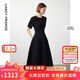 朗姿【Basic衣櫥】小香風(fēng)法式赫本風(fēng)波點(diǎn)裙子女夏新款連衣裙 黑色 M