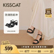KISSCAT接吻貓【美洋同款】女鞋高跟涼鞋舒適簡(jiǎn)約方頭粗跟一字帶涼鞋 黑色 羊絨面 37