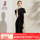 經(jīng)典故事（JANE STORY）新中式國風(fēng)絲絨燒花連衣裙女2025夏季新款復(fù)古立領(lǐng)典雅顯瘦旗袍裙 黑灰花 M