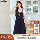MsShe【假兩件仿牛仔連衣裙】大碼女裝2025夏季胖mm巨顯瘦a字裙子 藏青藍色現貨 3XL