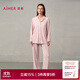 愛(ài)慕家居服套裝女士桃夭翻領(lǐng)開(kāi)衫長(cháng)袖睡衣睡褲分身套裝AM46A461 晶石粉3GC 165