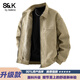班尼路（Baleno） S&K系列美式皮衣外套男款秋冬加絨加厚寬松休閑皮夾克機車(chē)服男生 米色加絨【抗寒-加絨加厚】 L 推薦【125斤-145斤】