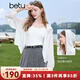 百圖betu女裝2025夏季新款短外套時尚百搭蕾絲邊連帽薄外套女2507T35 米白 M