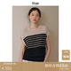 旅途原品ltyp 亞麻棉針織條紋衫 休閑鏤空無(wú)袖清涼T恤上衣女秋季 黑底杏條 現貨 S