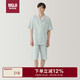 無(wú)印良品（MUJI）男式 無(wú)側縫 泡泡紗短袖睡衣 薄荷綠色條紋  XL 