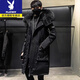 花花公子（PLAYBOY）羽絨服男冬季中長(cháng)款過(guò)膝加厚保暖派克服新款韓版潮流連帽男裝外套 黑色有毛領(lǐng)收藏加購優(yōu)先發(fā)貨 XL 建議(150-160斤)
