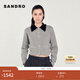 SANDRO線(xiàn)上限定秋冬女裝法式氣質(zhì)格雷系灰色撞色花邊翻領(lǐng)針織開(kāi)衫 灰色(尺碼偏小，建議拍大1碼) M