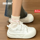 靖話(huà)厚底增高小白鞋女25年秋季新款面包鞋港風(fēng)學(xué)生百搭板鞋休閑運動(dòng)鞋 白色 37 (235mm)