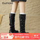 DAPHNE達芙妮棕色長(cháng)筒靴女2025秋季新款厚底中筒西部騎士靴堆堆褲管靴子 黑色 37