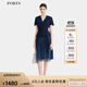 PORTS女裝春夏新款二合一網(wǎng)紗漸變百褶拼接連衣裙 丈青-1 6