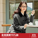 樂(lè )町學(xué)院少女領(lǐng)口撞色外套冬季新款口袋絲絨蝴蝶結設計上衣 黑灰色(現貨) M
