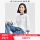 佐丹奴T恤女純棉套頭衫貓咪刺繡撞色圓領(lǐng)七分袖上衣05324798