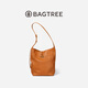 BAGTREE【明星同款】包包樹(shù)水桶包頭層植鞣牛皮斜挎包大容量通勤單肩包女 焦糖色-大號 高級小眾生日禮物女
