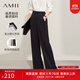 AMII女裝2025夏季新款直出腰頭百搭闊腿褲休閑褲長(cháng)褲直筒褲女 黑色 L 165/72A