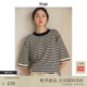 旅途原品ltyp 真絲亞麻棉經(jīng)典升級(jí)條紋T恤休閑拼接撞色短袖上衣女 短袖-黑杏條紋 現(xiàn)貨 M