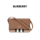 BURBERRY博柏利女士棕色皮革字母徽標拼色單肩斜跨包81072701/80845001