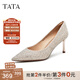 他她（TATA）酒杯鞋婚鞋新娘鞋伴娘鞋宴會(huì )高跟鞋女鞋細跟配裙子單鞋新 粉金（7cm）-流光款 35