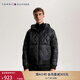 TOMMY HILFIGER秋冬男裝菱格絎縫休閑運動(dòng)合身保暖鑲邊連帽棉服夾克外套 黑色BDS L （推薦：150-165斤）