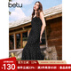 百圖betu女裝秋季新款連衣裙法式印花針織吊帶裙裙子女2408T86 黑色 M