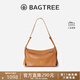 BAGTREE【明星同款】包包樹(shù)奶盒包植鞣皮單肩斜挎腋下通勤Hobo枕頭女士包 焦糖色-中號【磁吸拉鏈款】 高級小眾