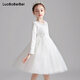 蘿卜唄唄（LUOBOBEIBEI）女童連衣裙春季長(cháng)袖公主裙小女孩生日洋氣裙子晚禮服 白色-120