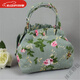 葉余新款帆布印花手提包手機零錢(qián)鑰匙包媽媽老年專(zhuān)用包 綠大花可放太陽(yáng)傘