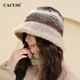 CACUSS帽子女秋冬毛絨漁夫帽大頭圍顯臉小帽子保暖護耳毛線(xiàn)帽 灰咖色