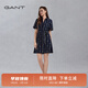 GANT/甘特女士翻領(lǐng)中長裙簡約復(fù)古襯衫裙字母印花收腰系帶連衣裙 433夜藍(lán)色 M (36)