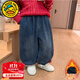 G.DUCKKIDS童裝女童牛仔褲秋冬季加厚保暖一體絨兒童褲子洋氣蝴蝶結哈倫褲 圖片色 130 （建議身高120cm 8-9歲）cm