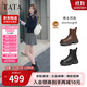 他她TATA靴子女2025秋冬牛皮時(shí)裝靴厚底切爾西靴 黑色（絨里） 38