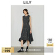 LILY2025秋新款格雷系氣質蝴蝶結圓領收腰通勤無袖連衣裙女背心裙 501灰色 S
