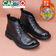 卡帝樂(lè )鱷魚(yú)（CARTELO）男士頭層牛皮秋冬馬丁時(shí)尚真皮休閑中幫高幫皮鞋潮流皮靴短靴圓頭 黑色 冬季加絨 39