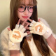 QUEEN TRIP手套冬季女士可愛(ài)卡通韓版學(xué)生半指翻蓋毛絨加絨加厚保暖騎行手套 淺黃-均碼
