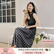 香影黑色格子無袖連衣裙女2025秋季新款復(fù)古法式中長(zhǎng)款收腰a字裙 黑色 S 55/80A/85-95斤