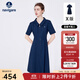 Navigare意大利小帆船女士連衣裙夏季短袖裙子翻領(lǐng)收腰裙子百搭通勤女裝 海軍藍 M 碼